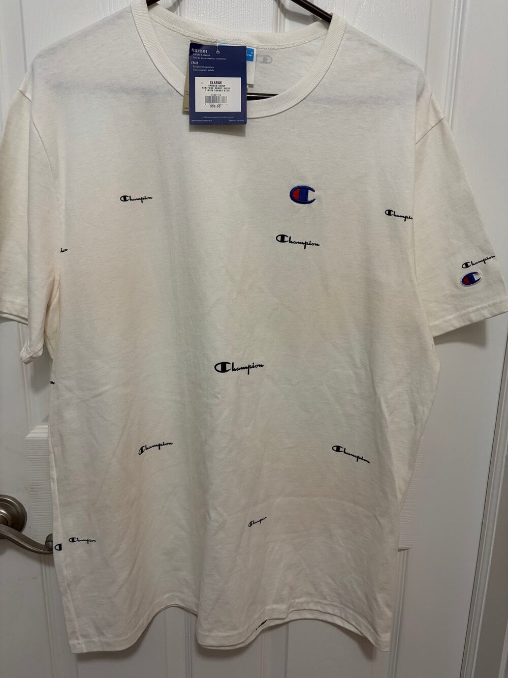Champion Heritage All Over Logo Print T Shirt XL NWT Heavyweight Cotton